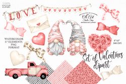 Set of Valentines clipart element. Gnome, Truck Clip Art. Seamless Patterns. Hand Drawn graphics. OliArtStudioShop