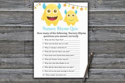 Little Monster Nursery rhyme quiz baby shower game card,Monster Baby shower games printable,Fun Baby Shower Activity-381
