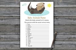otter baby animals name game card,woodland baby shower games printable,fun baby shower activity,instant download-380