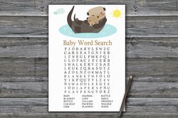 otter baby shower word search game card,woodland baby shower games printable,fun baby shower activity,instant download