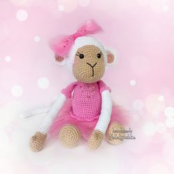 White Monkey soft Toy, Ballerina monkey, Handmade Monkey girl, Crochet monkey in a pink dress, Nursery decor
