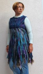 Nuno Felted vest, felt vest, wool vest,  merino wool, felting art,  purple, turquoise, grey, black, gift for her,