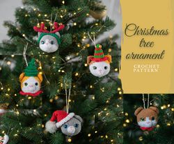 Crochet Christmas tree cat ornament, crochet pattern, Christmas tree decorations,  amigurumi Christmas balls pattern,