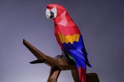 Macaw, Parrot, Paper Craft, Digital Template, Origami, PDF Download DIY, Low Poly, Trophy, Sculpture, Model