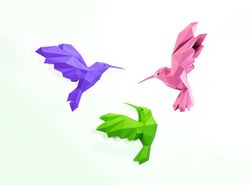Hummingbird Paper Craft, Digital Template, Origami, PDF Download DIY, Low Poly, Wall decor, Wall Art