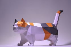 Munchkin Cat walking Paper Craft, Digital Template, Origami, PDF Download DIY, Low Poly, Trophy, Sculpture, Munchkin Cat