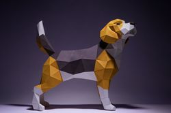 Beagle Dog Paper Craft, Digital Template, Origami, PDF Download DIY, Low Poly, Trophy, Sculpture, Model