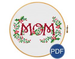 MOM Christmas wreath for cross stitch pattern