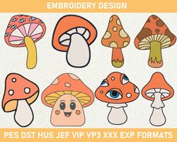 Mushrooms Machine Embroidery File Design, Mushroom Embroidery Design 3 size