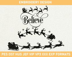 Santa Sleigh & Reindeer Machine Embroidery Designs, Santa Sleigh Embroidery, Santa with Reindeers Embroidery 3 size