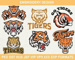 Tigers Mascot Embroidery Design, Go Tigers Embroidery Design, Tiger Logo Embroidery Design  3 size