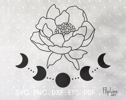 Moon SVG Peony svg Moon phases svg celestial clipart Full moon svg Luna SVG file for Cricut