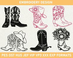 Cowboy Boots Embroidery Design, Cowboy Hat With Boots Embroidery Design, Pink Boots Embroidery Design 3 size