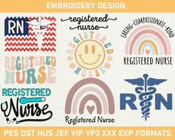 Registered Nurse Embroidery Design, RN Embroidery File, RN Emblem Embroidery 3 size