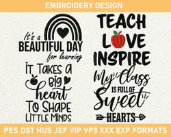 Teacher Life Embroidery Design, Appreciation Teacher Gift Embroidery File, Love Teach Inspire, School Teacher Say 3 size