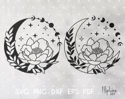 Boho Crescent moon svg Branch svg Leaves svg  Floral moon svg Celestial SVG file for Cricut Instant Download