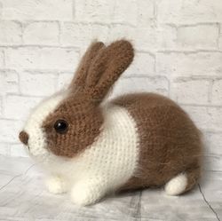 Crocheted Dutch rabbit, Realistic rabbit, Brown rabbit, brown dutch rabbit