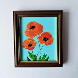 Small wall art, Acrylic wall art, Poppy wall art, Bouquet flower pictures, Flower painting acrylic, Impasto painting