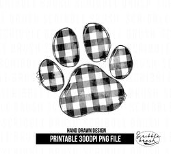 Black and White Plaid Dog Paw Sublimation PNG Design