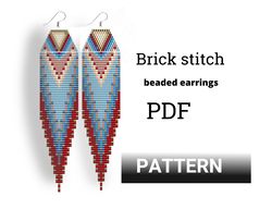 Beaded earrings PATTERN for brick stitch with fringe - Blue red gradation earrings - Instant download - Native inspired