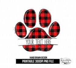 Split Red Plaid Dog Paw Print Monogram Sublimation PNG Design