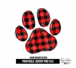 Red Plaid Dog Paw Print Sublimation PNG Design