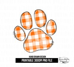Orange Plaid Dog Paw Print Sublimation PNG Design