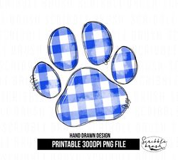Royal Blue Plaid Dog Paw Print Sublimation PNG Design