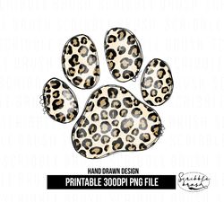 Leopard Print Dog Paw Print Sublimation Design PNG