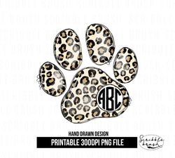 Leopard Print Dog Paw Circle Monogram Sublimation PNG Design