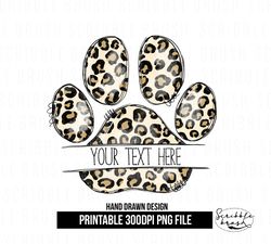 Split Leopard Print Dog Paw Monogram Sublimation PNG Design