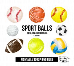 sport balls sublimation png clipart bundle
