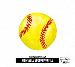Watercolor Softball Ball Sublimation Design, Softball PNG Clipart