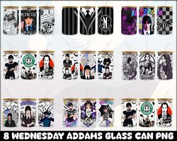 Wednesday Addams Can Glass Wrap, 16oz Libbey Can Glass, Glass Wrap, Wednesday Addams png, Can Glass PNG, Addams Family