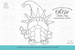 Statue of Liberty Gnome Stamps. Colouring Page, Gnome Digital Stamp, Printable coloring pages. Instant Download