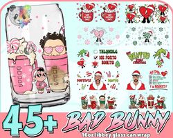 Christmas Bad Bunny Glass Can Wrap Png Bundle, Merry Christmas 16oz Libbey Glass Wrap Png, Trendy Christmas Png