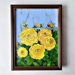 Rose painting on canvas, Yellow rose wall art, Flower canvas wall art, Flower bouquet paintings, Flower bouquet art
