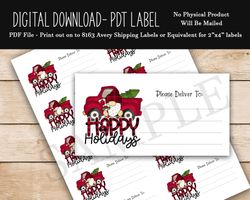 Buffalo Plaid Gnome Red Truck Christmas PDT - Happy Mail - Avery 8163 Shipping Label - Digital Download Printable Design