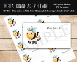 Bee Air Mail PDT Labels Please Deliver To - Happy Mail - Avery 8163 Shipping Label - Digital Download Printable Design