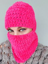 Hot Pink Crochet Balaclava Fase Mask Knit Balaclava Ski mask for Woman