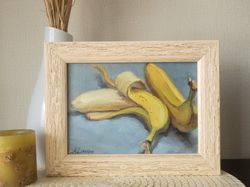 Banana  painting, original fruit oil painting, small oil painting for kitchen