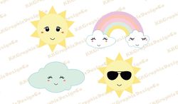 Cute weather svg Cute weather clipart Cute weather png Sun svg Cloud svg Rainbow svg Rainbow clipart Weather svg