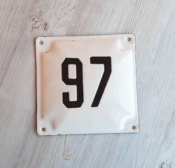 Street address number sign 97 - house enamel metal vintage number plaque