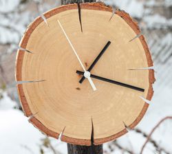 wood slice birch simple clock unique log clock live edge 5th anniversary prince gift natural art wall birch bark clock t