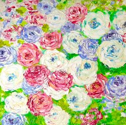 rose painting flowers original art impasto oil painting artwork floral abstract square 12x12 canvas