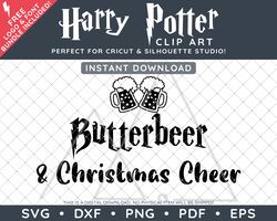 SALE: Harry Potter Clip Art SVG DXF PNG PDF -Butterbeer and Christmas Cheer Typography Quote Design & FREE Font!