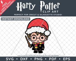 SALE: Harry Potter Clip Art Design SVG DXF PNG PDF - Harry Potter Christmas Santa Hat Illustration & FREE Font!