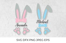 Easter baby monogram for girl and boy with cute bunny ears and paws SVG