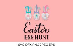 Easter egg hunt calligraphy hand lettering with cute gnomes SVG