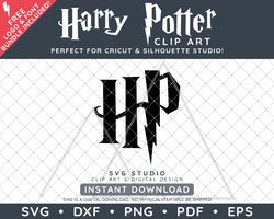 Harry Potter Clip Art Design SVG DXF PNG PDF - HP Letters Monogram Logo & FREE Font!